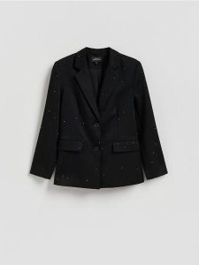 Marynarka ze strasem - czarny. Czarne marynarki i żakiety Reserved, l, bez wzorów, z tkaniny. Za 329,99 zł.