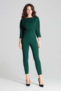 Zielony Elegancki Kombinezon z Ozdobnymi Zakładkami. Zielone kombinezony Katrus, xl, bez wzorów, z elastanu, eleganckie, bez kołnierzyka, bez ramiączek. Za 279,00 zł.