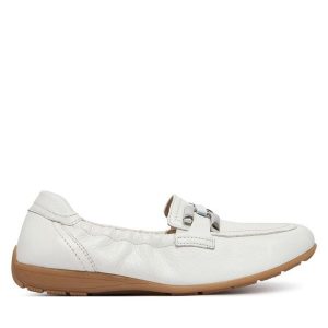 Półbuty Caprice. Białe półbuty Caprice, bez wzorów, bez obcasa, na płaskiej podeszwie, bez zapięcia. Za 439,99 zł.