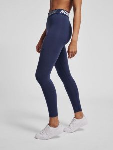 Damskie bawełniane legginsy o średnim kroju Hummel TE Maja. Niebieskie legginsy Hummel, bez wzorów, z bawełny, z standardowym stanem. Za 95,50 zł.
