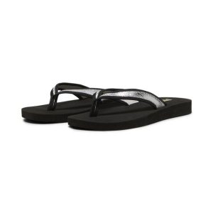 Damskie klapki Sandy Flip PUMA Black Silver Metallic. Czarne klapki Puma, bez wzorów, z materiału, bez obcasa. Za 190,00 zł.