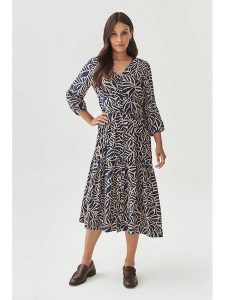 TATUUM Sukienka w kolorze granatowo-kremowym rozmiar: 36. Niebieskie sukienki Tatuum, na co dzień, bez wzorów, z wiskozy, bez kołnierzyka, bez ramiączek, midi, proste. Za 196,70 zł.