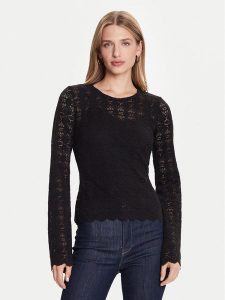 Guess Bluzka W5BP13 K1180 Czarny Slim Fit. Czarne bluzki Guess, l, z aplikacjami, z syntetyku, bez kołnierzyka, bez ramiączek. Za 279,99 zł.