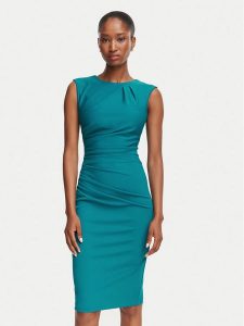 Rinascimento Sukienka koktajlowa CFC0130273003 Turkusowy Slim Fit. Niebieskie kombinezony Rinascimento, l, bez wzorów, z syntetyku, wizytowe, bez kołnierzyka, bez ramiączek. Za 469,99 zł.