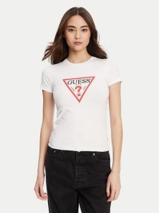 Guess Jeans T-Shirt W4YI04 J1314 Biały Regular Fit. Białe t-shirty Guess Jeans, s, z aplikacjami, z bawełny, bez kołnierzyka, bez ramiączek. Za 109,99 zł.