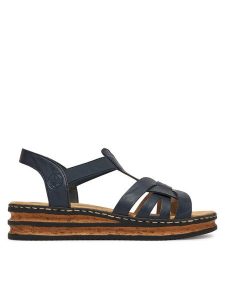 Rieker Sandały CEO-62918-14 Granatowy. Niebieskie sandały Rieker, bez wzorów, ze skóry, bez obcasa, na koturnie, bez zapięcia. Za 299,99 zł.