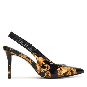 Szpilki Versace Jeans Couture. Czarne szpilki Versace Jeans Couture, bez wzorów, z jeansu, bez obcasa. Za 636,99 zł.