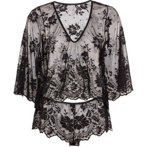 Koszulka z długim rękawem + figi panty (2 części). Czarne figi bonprix, bez wzorów, z koronki. Za 124,99 zł.