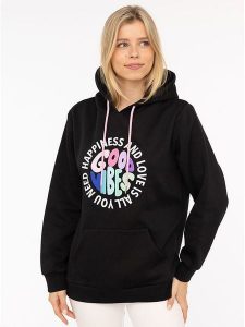 Zwillingsherz Bluza "Happiness and Love" w kolorze czarnym rozmiar: S/M. Czarne bluzy Zwillingsherz, m, bez wzorów, z kapturem. Za 180,49 zł.