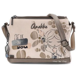 Torebka damska Anekke, z efektownym nadrukiem i metalowym logo zapinana na suwak, beżowa, 42743-184. Brązowe listonoszki Anekke, bez wzorów, na ramię, z nadrukiem, bez dodatków. Za 369,00 zł.