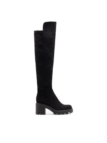 DeeZee Kozaki MORGANE WS5596-30 Czarny. Czarne kozaki DeeZee, bez wzorów, z materiału, bez obcasa, na słupku, bez zapięcia. Za 159,99 zł.