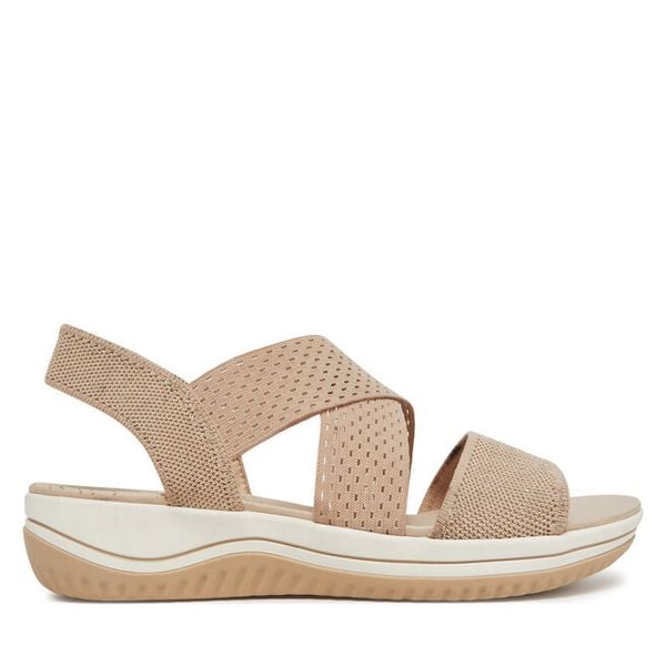 Sandały Jana. Brązowe sandały Jana, bez wzorów, bez obcasa, na koturnie, bez zapięcia. Za 129,99 zł.