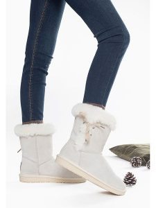 Gooce Skórzane kozaki zimowe "Alissa" w kolorze białym rozmiar: 36. Białe kozaki Gooce, na zimę, bez wzorów, ze skóry, bez obcasa, bez zapięcia. Za 215,21 zł.
