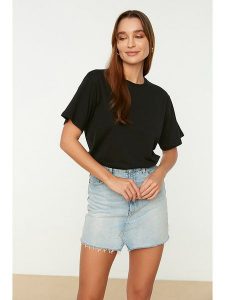 Trendyol Koszulka w kolorze czarnym rozmiar: XL. Czarne bluzki Trendyol, xl, bez wzorów, z bawełny, bez kołnierzyka, bez ramiączek. Za 41,69 zł.