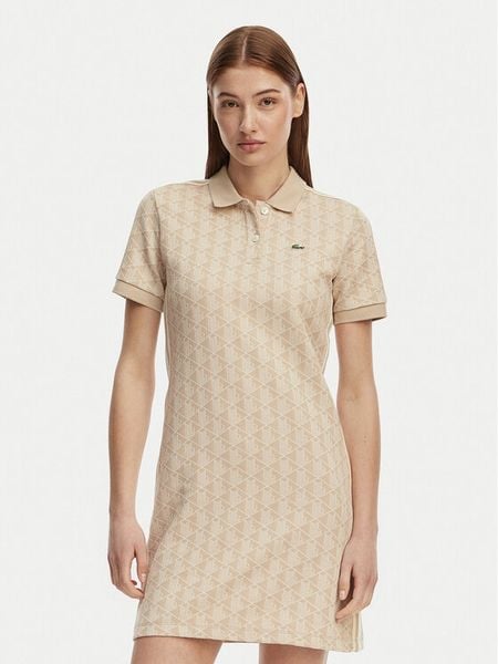 Lacoste Sukienka codzienna EF2655 Beżowy jasny Slim Fit. Brązowe sukienki Lacoste, na co dzień, bez wzorów, z syntetyku, bez kołnierzyka, bez ramiączek, proste. Za 502,99 zł.