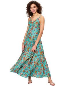 Aller Simplement Sukienka w kolorze turkusowo-pomarańczowym rozmiar: 34/36. Brązowe sukienki Aller Simplement, bez wzorów, z bawełny, bez kołnierzyka, bez ramiączek, maxi. Za 100,99 zł.