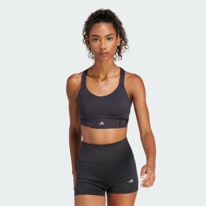 Biustonosz FastImpact Luxe Run High-Support. Czarne buty sportowe ADIDAS, bez wzorów, z materiału, bez zapięcia, na fitness i siłownię. Za 333,99 zł.