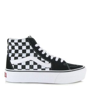 Buty Vans Checkerboard SK8-Hi Platform 2.0 Biały/Czarny. Czarne trampki Vans, bez wzorów, bez zapięcia. W wyprzedaży za 354,90 zł.