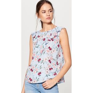 Kwiecisty top z falbaną - Niebieski. Bluzki marki Mohito. W wyprzedaży za 29,99 zł.