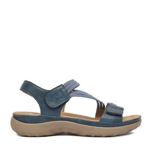 Sandały Rieker. Niebieskie sandały Rieker, bez wzorów, bez obcasa, na płaskiej podeszwie, bez zapięcia. Za 319,99 zł.