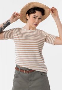 T-shirt w paski, bawełna organiczna, TM-DAVI. Brązowe t-shirty Volcano, s, bez wzorów, z bawełny, bez kołnierzyka, bez ramiączek. Za 64,99 zł.