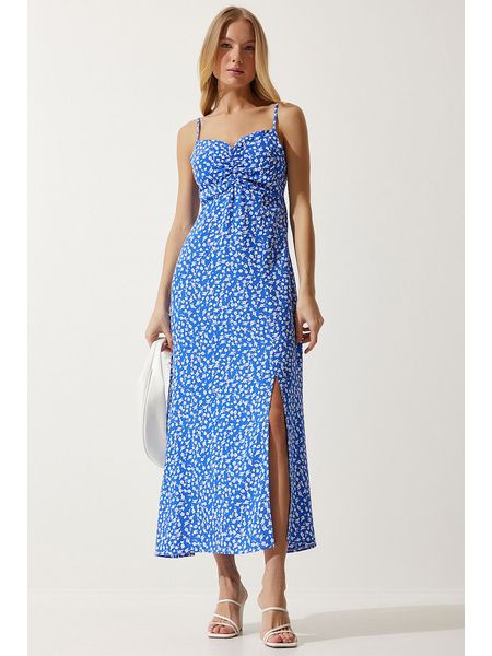 Happiness Istanbul Sukienka w kolorze niebiesko-białym rozmiar: 40. Białe sukienki Happiness Istanbul, bez wzorów, z wiskozy, bez kołnierzyka, bez ramiączek, maxi. Za 87,19 zł.