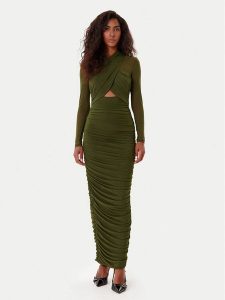 Bardot Sukienka koktajlowa Aliyah 60119DB Khaki Regular Fit. Brązowe kombinezony Bardot, bez wzorów, z syntetyku, wizytowe, bez kołnierzyka, bez ramiączek. Za 379,99 zł.