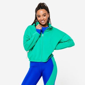 Bluza z kapturem damska Domyos fitness. Zielone bluzy DOMYOS, s, bez wzorów, z bawełny, z kapturem. Za 129,99 zł.