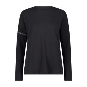 Koszulka damska turystyczna CMP 34N2166. Czarne koszulki sportowe CMP, bez wzorów, bez ramiączek. W wyprzedaży za 109,99 zł.