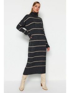 Trendyol Sukienka w kolorze antracytowo-beżowym rozmiar: L. Brązowe sukienki Trendyol, l, bez wzorów, ze splotem, bez kołnierzyka, bez ramiączek, maxi. Za 148,26 zł.