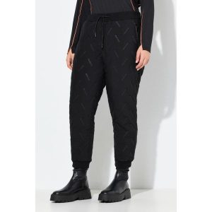 Damskie Funkcyjne spodnie dresowe kieszenie na zamek rąbek prążkowany stretch. Czarne spodnie dresowe Ulla Popken, plus size, bez wzorów, z dresówki. Za 349,99 zł.