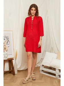 Rodier Lin Lniana sukienka w kolorze czerwonym rozmiar: XL/XXL. Czerwone sukienki Rodier Lin, na co dzień, xl, bez wzorów, ze lnu, bez kołnierzyka, bez ramiączek, mini, proste. Za 123,25 zł.