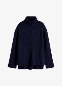 Sweter z golfem, z czystej bawełny. Brązowe golfy bonprix, bez wzorów, z bawełny. Za 99,99 zł.