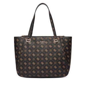 Torebka Guess. Brązowe shopper bag Guess, z aplikacjami, bez dodatków. Za 579,99 zł.