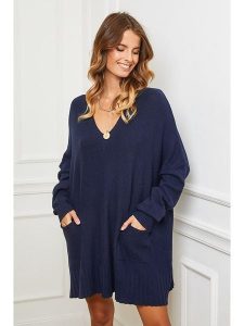 Joséfine Sukienka dzianinowa "Farjo" w kolorze niebieskim rozmiar: M. Niebieskie sukienki Joséfine, m, bez wzorów, z dzianiny, bez kołnierzyka, bez ramiączek, mini. Za 174,02 zł.