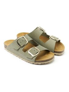 Mandel Skórzane klapki "Alberto" w kolorze khaki rozmiar: 37. Brązowe klapki Mandel, bez wzorów, z nubiku, z otwartym noskiem, bez obcasa. Za 152,99 zł.