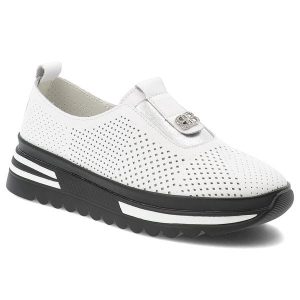 Półbuty damskie S.Barski, ze skóry naturalnej licowej ażurowa cholewka wsuwane gruba podeszwa casual, białe, LR61-7092. Białe półbuty S.BARSKI, w ażurowe wzory, ze skóry, bez obcasa, na płaskiej podeszwie, bez zapięcia. Za 189,00 zł.