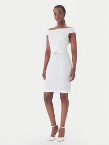 Rinascimento Sukienka koktajlowa CFC0127755003 Biały Slim Fit. Białe sukienki Rinascimento, xl, bez wzorów, z syntetyku, wizytowe, bez kołnierzyka, bez ramiączek. Za 689,99 zł.