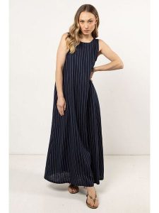 Awama Sukienka w kolorze granatowym rozmiar: L. Niebieskie sukienki Awama, l, bez wzorów, bez kołnierzyka, bez ramiączek, maxi. Za 184,89 zł.