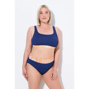 Damskie Bikini fale miękkie miseczki regulowane ramiączka wysoki stan. Niebieskie bikini Ulla Popken, bez wzorów, z elastanu. Za 239,99 zł.
