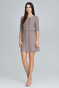 Mocca Elegancka Krótka Sukienka z Falbankami. Czarne sukienki Figl, s, bez wzorów, z elastanu, eleganckie, bez kołnierzyka, bez ramiączek, mini. Za 269,00 zł.