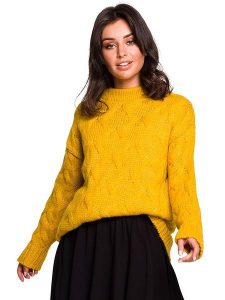 Be Wear Sweter w kolorze musztardowym rozmiar: L/XL. Pomarańczowe swetry oversize Be Wear, l, bez wzorów, z wełny, bez ramiączek. Za 136,13 zł.