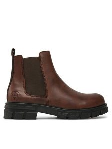 Rieker Botki Z9150-25 Brązowy. Brązowe botki Rieker, bez wzorów, ze skóry, bez obcasa, na płaskiej podeszwie, bez zapięcia. Za 419,99 zł.