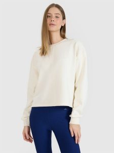 4F Bluza dresowa oversize nierozpinana bez kaptura damska - biała L. Białe bluzy 4f, l, bez wzorów, z bawełny, bez kaptura. W wyprzedaży za 99,99 zł.
