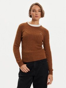 Gant Sweter 4800100 Brązowy Slim Fit. Brązowe swetry klasyczne GANT, s, z bawełny, bez kołnierzyka. Za 529,99 zł.