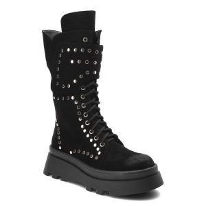 Czarne Kozaki S.Barski Style Obuwie Damskie. Czarne kozaki S.BARSKI, na jesień, bez wzorów, z puchu, bez obcasa, na obcasie, bez zapięcia. Za 269,00 zł.