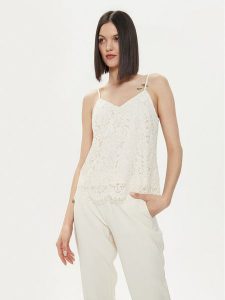 YAS Top Perla 26032812 Écru Regular Fit. Topy YAS, m, bez wzorów, z syntetyku, bez kołnierzyka, bez ramiączek. Za 129,99 zł.
