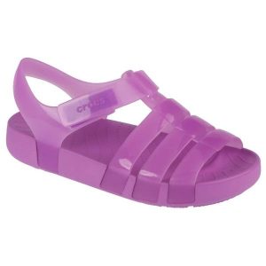 Sandały Crocs Isabella Jelly Sandal 209837-6WQ fioletowe. Fioletowe sandały bez wzorów, bez obcasa, bez zapięcia. Za 303,63 zł.