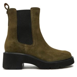 Sztyblety Camper. Zielone botki Camper, bez wzorów, bez obcasa, na płaskiej podeszwie, bez zapięcia. Za 489,99 zł.