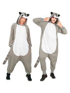 Carnival Party Kombinezon kostiumowy "Raccoon" w kolorze biało-szarym rozmiar: L/XL. Białe kombinezony Carnival Party, l, bez wzorów, bez kołnierzyka, bez ramiączek, krótkie. Za 130,99 zł.